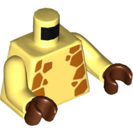 Lego Torso Orange Giraffe Spots on Sides and Back Print, Bright Light Yellow Arms with Orange Giraffe Spots Print, Reddish Brown Hands / Bright Light Yellow