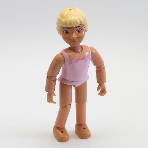 Lego Belville Figure Articulated Elbows, Child, Female, Light Yellow Hair, Pink Swimsuit with Square Neck, Dark Pink Bows in Corners, Bare Feet / [No Color/Any Color]