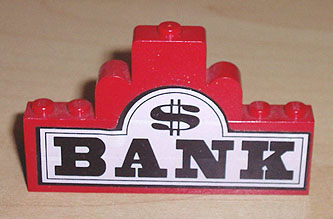 Lego Stickered Assembly 8 x 1 x 4 with 'BANK' and Dollar Sign Pattern (Sticker) - Set 6765
