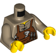 Lego Torso Shirt with Reddish Brown Apron with Pocket and Loops and Light Bluish Gray Tools Print, Dark Tan Arms, Yellow Hands / Dark Tan