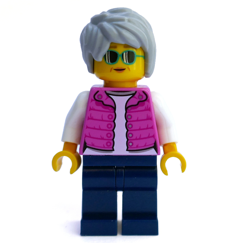 Lego Woman, Dark Pink Jacket, Dark Blue Legs, Light Bluish Gray Hair