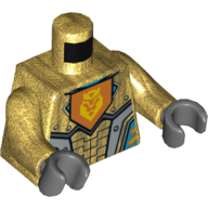 Lego Torso Armor with Light Gray Panels, Orange Shield with Yellow Lion Head Print, Pearl Gold Arms, Dark Bluish Gray Hands / Pearl Gold