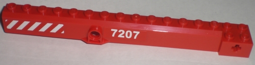 Lego Crane Arm Outside, Wide with Pin Hole at Mid-Point with '7207' and Red and White Danger Stripes Pattern on Both Sides (Stickers) - Set 7207