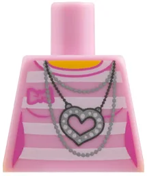 Torso Female Outline Shirt with White Stripes, Silver Chains and Heart Necklace without Back Print Pattern / Bright Pink