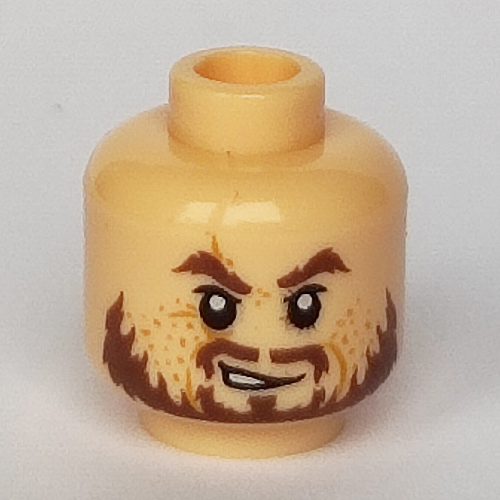 Lego Minifig Head Hector Barbossa, Ragged Brown Beard Print / Light Nougat