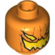 Minifig Head Pumpkin, Evil Grin Print [Blocked Open Stud] / Orange