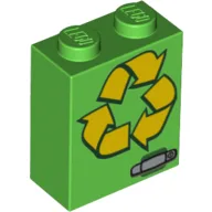 Brick 1 x 2 x 2 with Yellow Arrows Recycle Print / Bright Green