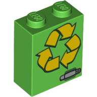 Lego Brick 1 x 2 x 2 with Inside Stud Holder with Yellow Arrows Recycle Print / Bright Green