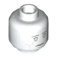Minifig Head Stone Statue, Dual Sided, Light Bluish Gray Crack in Right Cheek, Neutral / Angry with Yellow Electricity in Eyes Print [Hollow Stud] / White