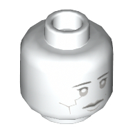 Lego Minifig Head Stone Statue, Dual Sided, Light Bluish Gray Crack in Right Cheek, Neutral / Angry with Yellow Electricity in Eyes Print [Hollow Stud] / White
