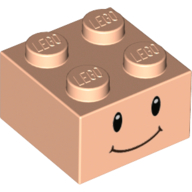 Lego Brick 2 x 2 with Black Eyes and Smile Print / Light Nougat