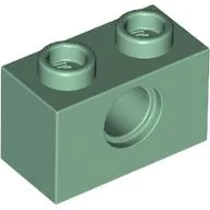Technic Brick 1 x 2 [1 Pin Hole] / Sand Green
