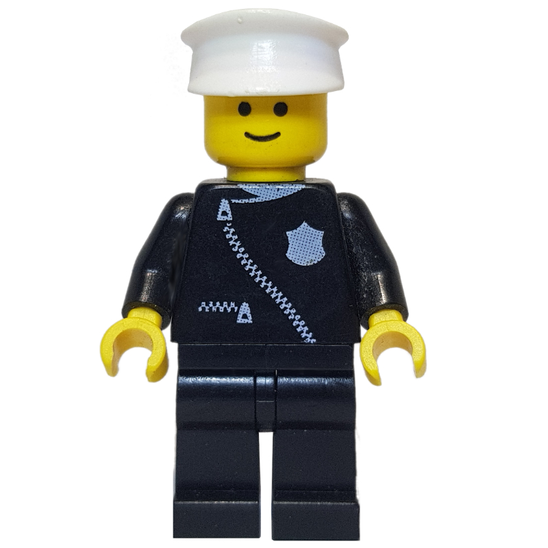 Lego Policeman with Zipper Jacket, White Hat