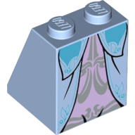 Lego Brick Sloped 65° 2 x 2 x 2 with Bottom Tube and Layered Dress, Ornate Light Blue Trim, Lavender Middle Panel with Silver Trim Print / Bright Light Blue
