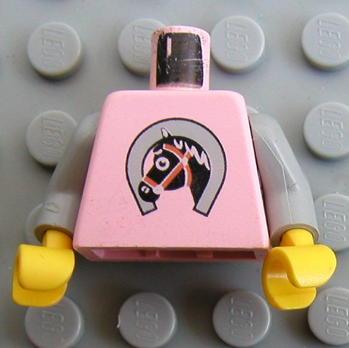 Lego Torso Horse Head in Horseshoe Print, Light Gray Arms, Yellow Hands / Light Pink