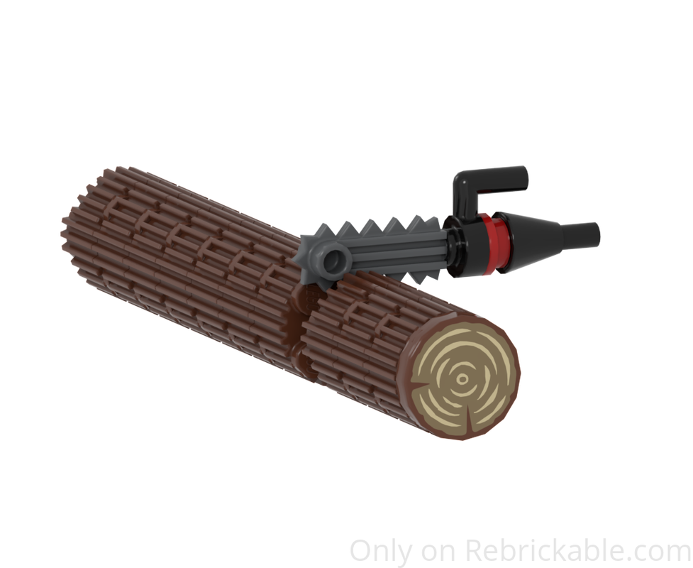 Lego Chainsaw with a tree trunk