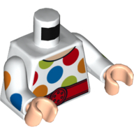 Lego Torso Large Multi-Color Polka Dots, White Arms with Large Multi-Color Polka Dots Print, Light Nougat Hands / White