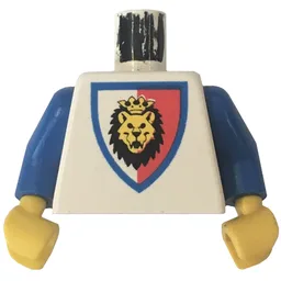 Torso, Lion Head on Red and White Shield Print, Blue Arms, Yellow Hands