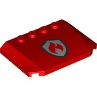 Brick Wedged, Curved Triple 4 x 6 x 2/3 with 4 Studs with Red Flames on Silver Shield Print [Fire Fighters] / Red