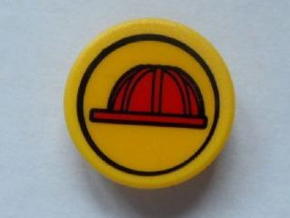 Lego Road Sign 2 x 2 Round with Clip with Red Construction Helmet in Black Circle Pattern (Sticker) - Set 7243