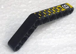 Technic, Liftarm, Modified Bent Thick 1 x 9 (6 - 4) with White Number 9 and Silver and Yellow Checkered Pattern (Sticker) - Set 8240