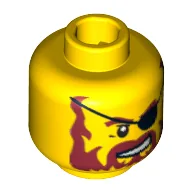 Minifig Head Captain Brickbeard, Beard Red-Brown, Sneer, Eyepatch Print [Blocked Open Stud] / Yellow