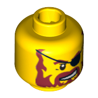 Lego Minifig Head Captain Brickbeard, Beard Red-Brown, Sneer, Eyepatch Print [Blocked Open Stud] / Yellow