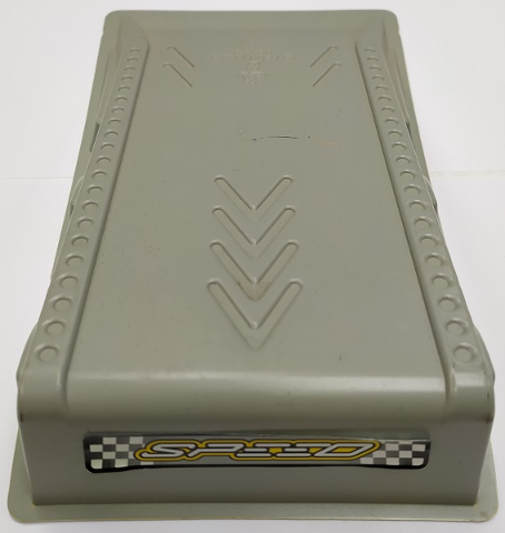 Lego Baseplate, Raised Ramp 17 x 28 x 4 1/2 with White 'SPEED' Outlined in Yellow on Checkered Background Pattern (Sticker) - Set 8238
