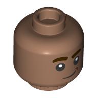 Lego Minifig Head Kai Brightstar, Dark Brown Eyebrows, Crooked Smile / Scared print / Medium Brown