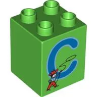 Duplo Brick 2 x 2 x 2 with 'C' and Cowboy Print / Bright Green