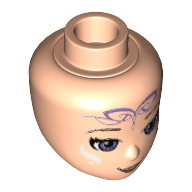 Lego Minidoll Head with Medium Lavender Eyes and Elven Tattoo Print [Aira] / Light Nougat