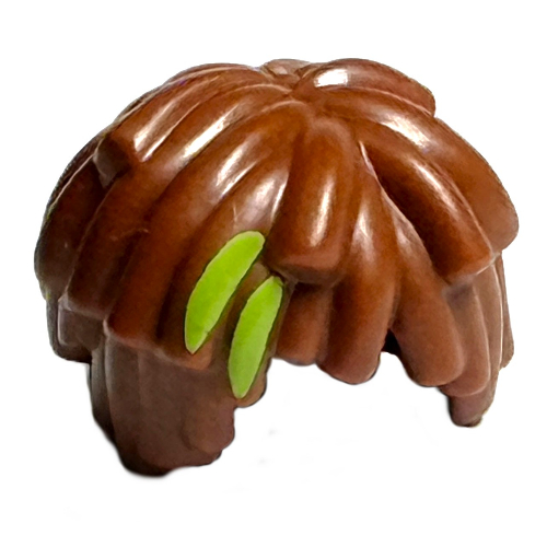 Lego Hair Short Long Curls / Mop Top with Thick Lime Splotch print / Reddish Brown