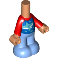 Lego Microdoll Body Pants Medium Blue with Blue Shirt with Shark, Red Sleeves, Nougat Hands print / Nougat