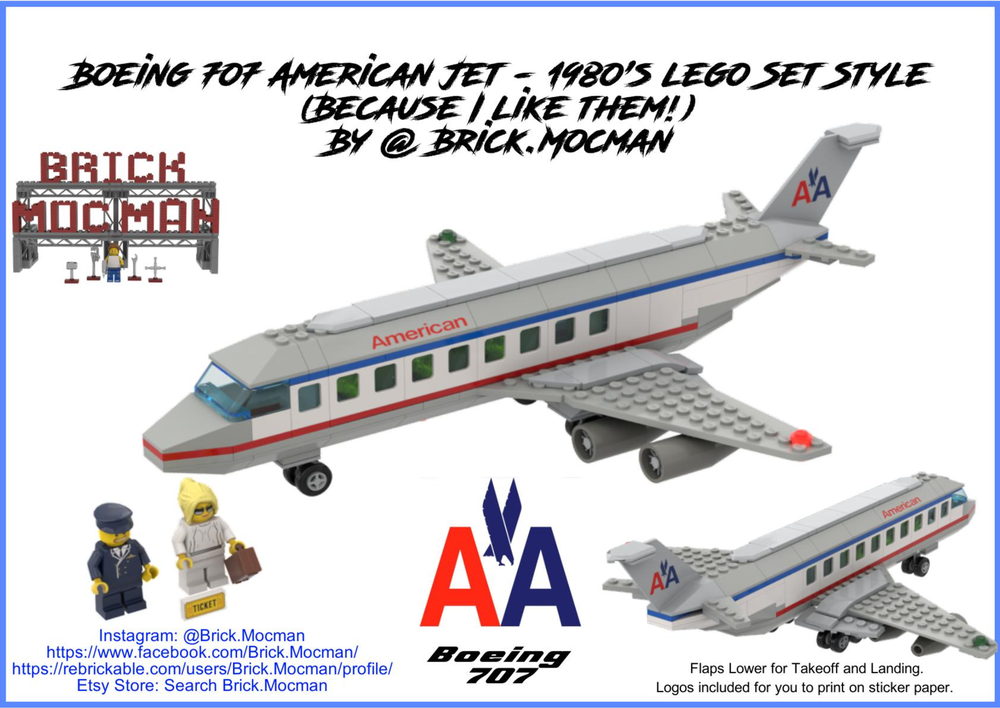 Lego 1980's Style - American B707 Passenger Jet Airplane