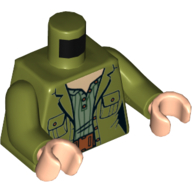Lego Torso Jacket, Pockets, Buttons, Sand Green Shirt, Belt Print, Olive Green Arms, Light Nougat Hands / Olive Green