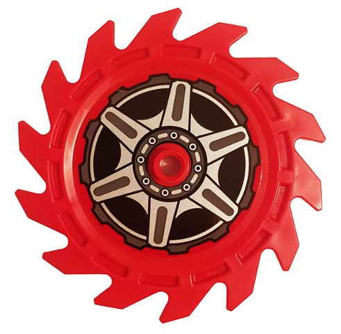 Lego Technic Circular Saw Blade 9 x 9 with Pin Hole and Teeth in Same Direction with Wheel Spokes and Hub Pattern on Both Sides (Stickers) - Set 70642