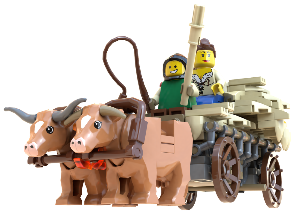 Lego Ox Cart with straw and passengers
