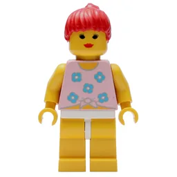 Woman, Tied Pink Tank Top with Flowers, Yellow Legs, Red Hair