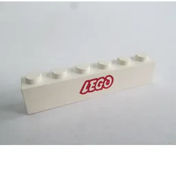 Brick 1 x 6 with Red LEGO Logo, Open O Print / White