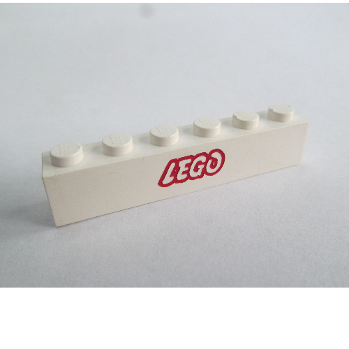 Lego Brick 1 x 6 with Red LEGO Logo, Open O print / White