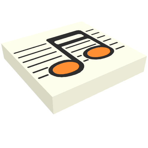 Lego Tile 2 x 2 with Black / Orange Music Note Print / White