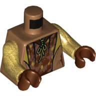 Lego Torso Robe, Open over Tunic with Reddish Brown and Yellow Spots, Lace Neck Ties Print, Pearl Gold Arms, Reddish Brown Hands / Medium Nougat