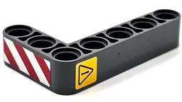 Technic, Liftarm, Modified Bent Thick L-Shape 3 x 5 with Red and White Danger Stripes and Black Exclamation Mark in Danger Triangle Pattern Model Left Side (Stickers) - Set 42080