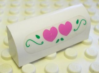 Lego Slope, Curved 1 x 4 x 1 1/3 with Two Dark Pink Hearts and Green Leaves Pattern (Sticker) - Set 5890