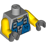 Lego Torso Vest, Blue over Sweaty Shirt Print, Yellow Arms, Dark Bluish Gray Hands / Light Bluish Gray