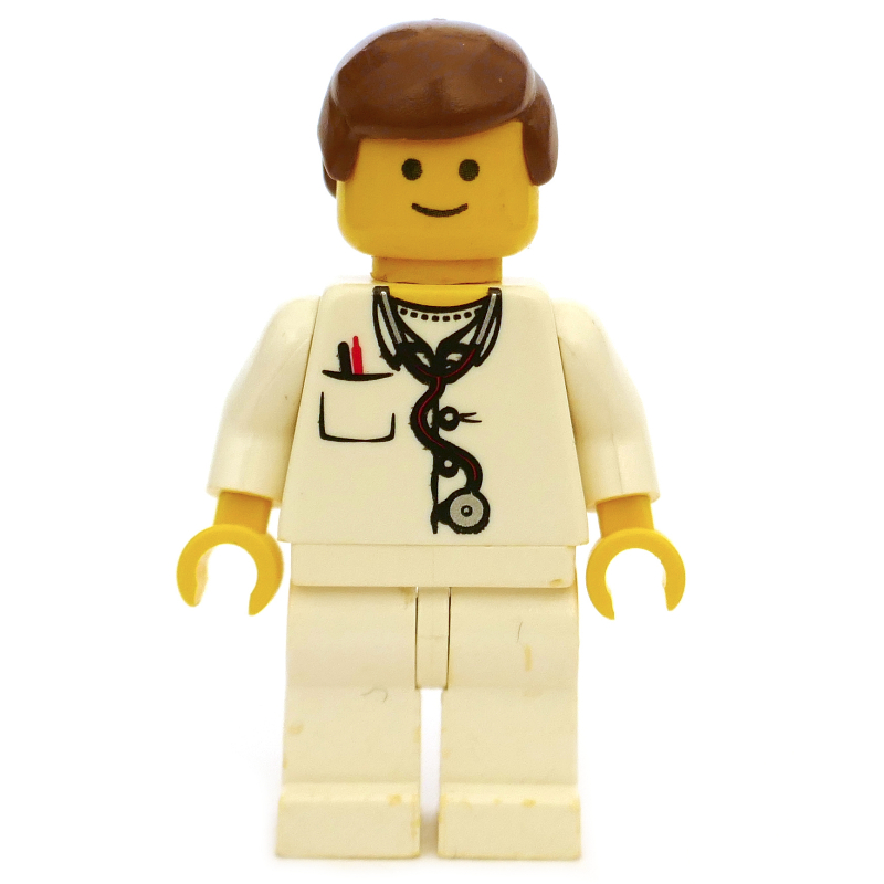 Lego Doctor - White Torso, Stethoscope, White Legs, Reddish Brown Hair