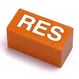Modulex Tile 1 x 2 with White 'RES' Print, without Internal Supports / Modulex Orange