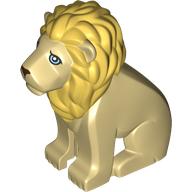 Lego Animal, Lion Sitting with Ochre Yellow Mane, Medium Azure Eyes print / Tan