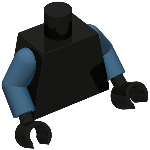 Lego Torso Armor, Gold Lines, Samurai Emblem Print, Dark Blue Arms, Black Hands / Black