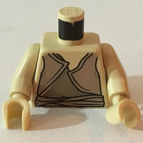 Lego Torso Vest, Dark Gray with Belt over Dark Tan Undershirt Print (Gungan), Tan Arms, Tan Hands / Tan